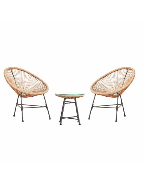 Salon de jardin 2 fauteuils ronds avec table basse Verano naturel - 3 pièces
