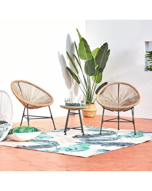 Salon de jardin 2 fauteuils ronds avec table basse Verano naturel - 3 pièces