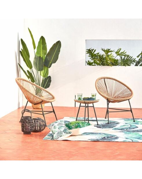 Salon de jardin 2 fauteuils ronds avec table basse Verano naturel - 3 pièces