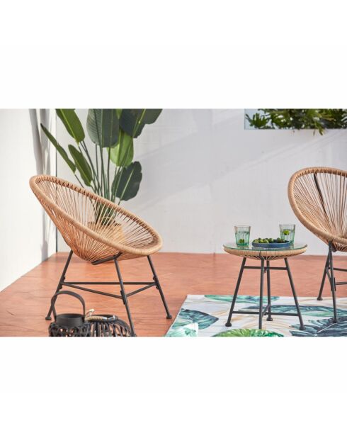 Salon de jardin 2 fauteuils ronds avec table basse Verano naturel - 3 pièces