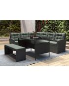 Salon de jardin 8 places en résine Brevino anthracite avec coussins verts - 3 pièces