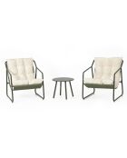 Salon de jardin 2 fauteuils avec table basse Janina vert kaki - 3 pièces
