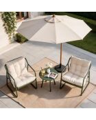Salon de jardin 2 fauteuils avec table basse Janina vert kaki - 3 pièces