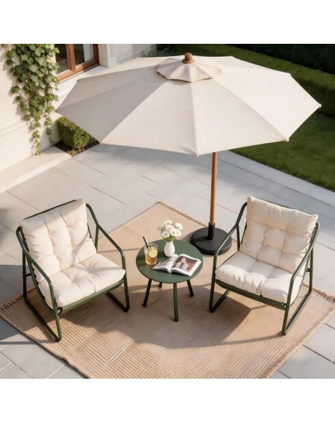 Salon de jardin 2 fauteuils avec table basse Janina vert kaki - 3 pièces