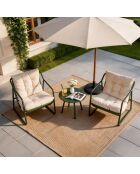Salon de jardin 2 fauteuils avec table basse Janina vert kaki - 3 pièces