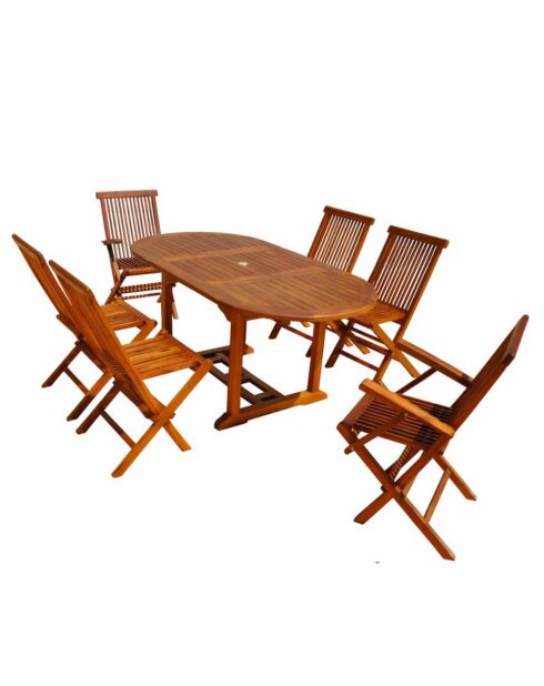 Salon de jardin en teck huilé 6 places avec table ovale, 4 chaises et 2 fauteuils Lobo marron - 7 pièces