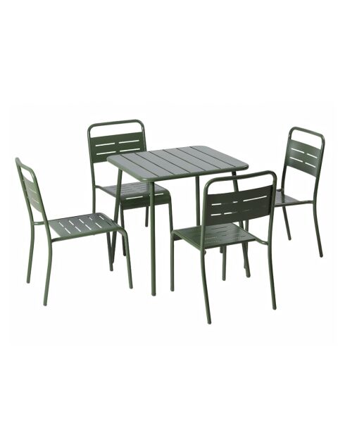 Ensemble table de jardin carrée 70 cm et 4 chaises Falcou vertes - 5 pièces