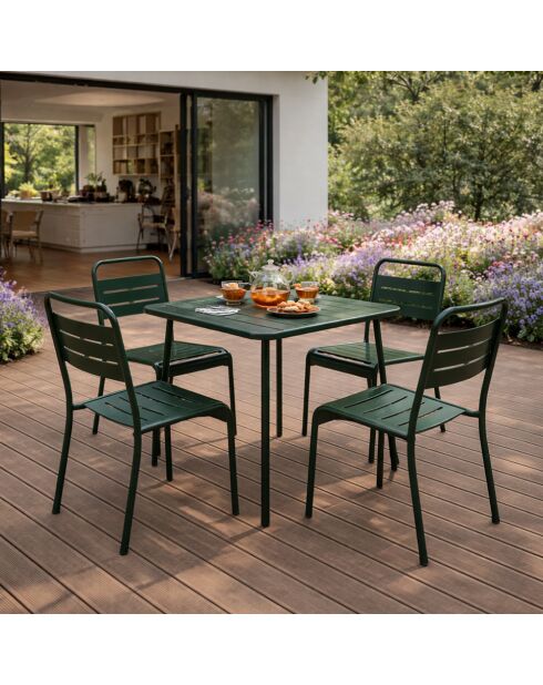Ensemble table de jardin carrée 70 cm et 4 chaises Falcou vertes - 5 pièces