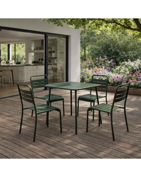 Ensemble table de jardin carrée 70 cm et 4 chaises Falcou vertes - 5 pièces