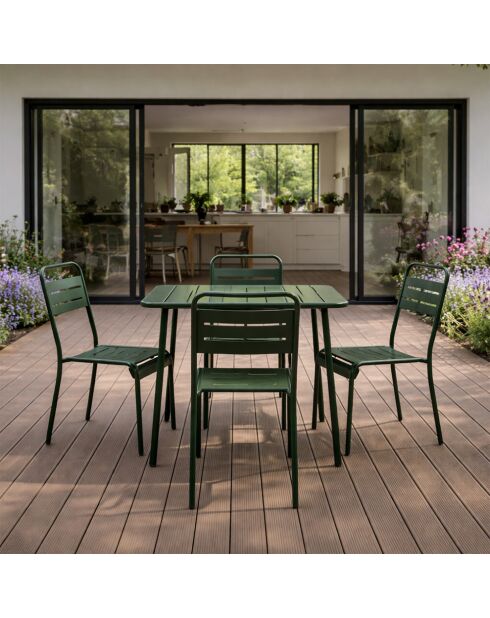 Ensemble table de jardin carrée 70 cm et 4 chaises Falcou vertes - 5 pièces