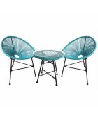 Salon de jardin 2 fauteuils ronds avec table basse Verano bleu - 3 pièces