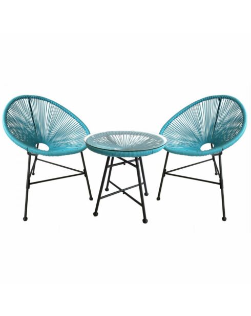 Salon de jardin 2 fauteuils ronds avec table basse Verano bleu - 3 pièces