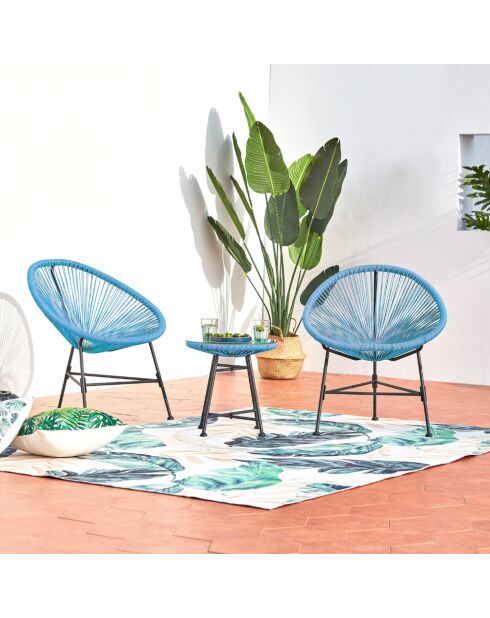 Salon de jardin 2 fauteuils ronds avec table basse Verano bleu - 3 pièces