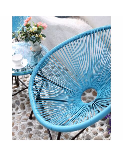 Salon de jardin 2 fauteuils ronds avec table basse Verano bleu - 3 pièces