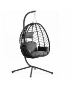 Fauteuil suspendu en résine effet rotin Norale noir - 95x95x197 cm