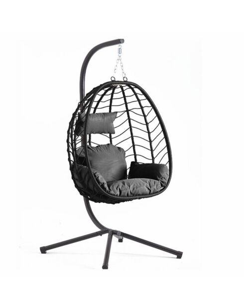 Fauteuil suspendu en résine effet rotin Norale noir - 95x95x197 cm