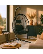 Fauteuil suspendu en résine effet rotin Norale noir - 95x95x197 cm