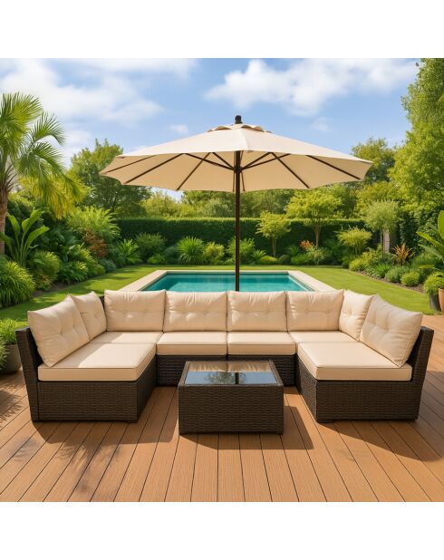 Muebles de jardín Sagres, modulares, 6 plazas, de resina tejida, color marrón, 2 piezas