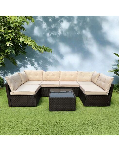 Muebles de jardín Sagres, modulares, 6 plazas, de resina tejida, color marrón, 2 piezas