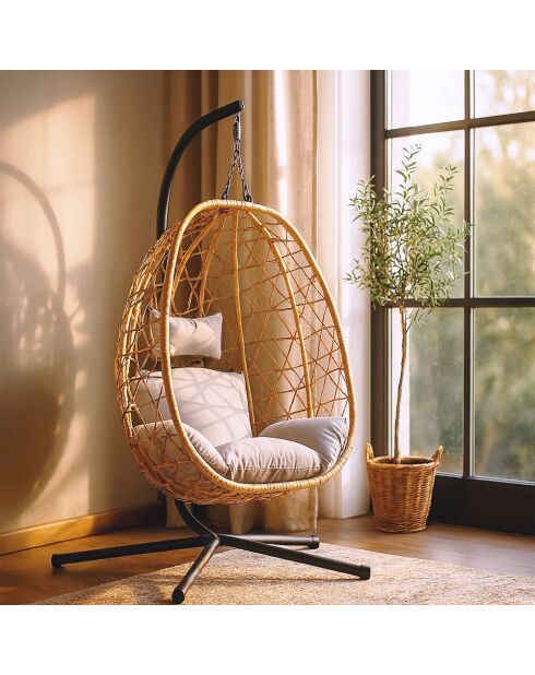 Fauteuil suspendu effet rotin Rigae marron - 95x95x198 cm