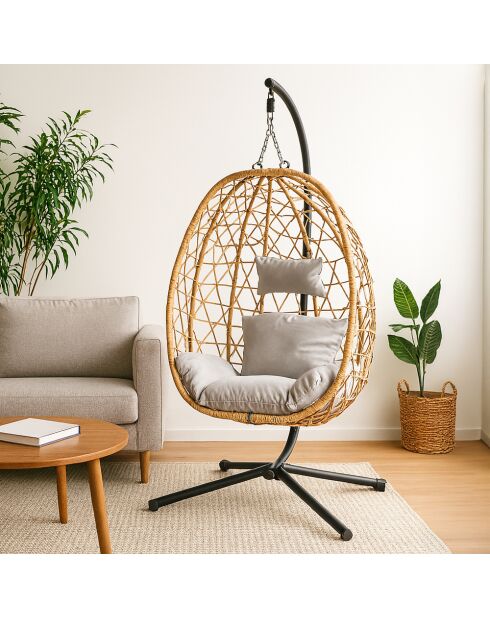 Fauteuil suspendu effet rotin Rigae marron - 95x95x198 cm