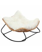 Fauteuil à bascule en résine tressée avec coussin beige Daleno naturel - 102x75x50 cm