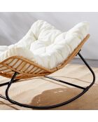Fauteuil à bascule en résine tressée avec coussin beige Daleno naturel - 102x75x50 cm