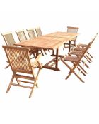 Salon de jardin en teck 12 places avec table rectangulaire, 8 chaises et 2 fauteuils Lireno marron - 11 pièces