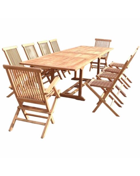 Salon de jardin en teck 12 places avec table rectangulaire, 8 chaises et 2 fauteuils Lireno marron - 11 pièces