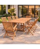 Salon de jardin en teck 12 places avec table rectangulaire, 8 chaises et 2 fauteuils Lireno marron - 11 pièces