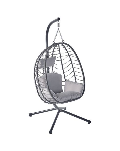 Norale Hängesessel aus Kunstharz mit Rattaneffekt, 95 x 95 x 197 cm, Grau