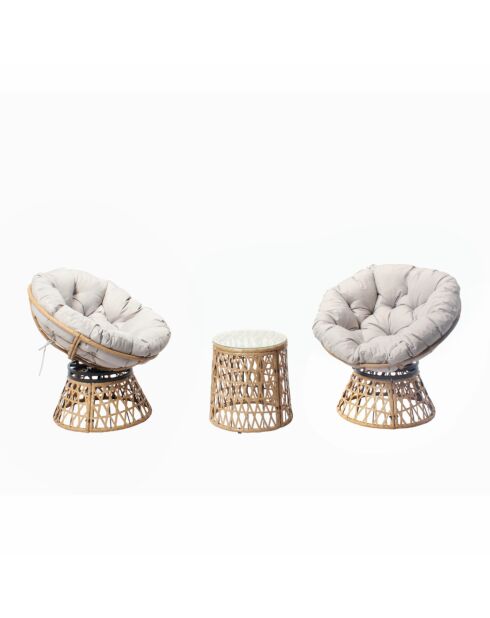 Salon de jardin 2 fauteuils et 1 table Vilnius marron - 3 pièces
