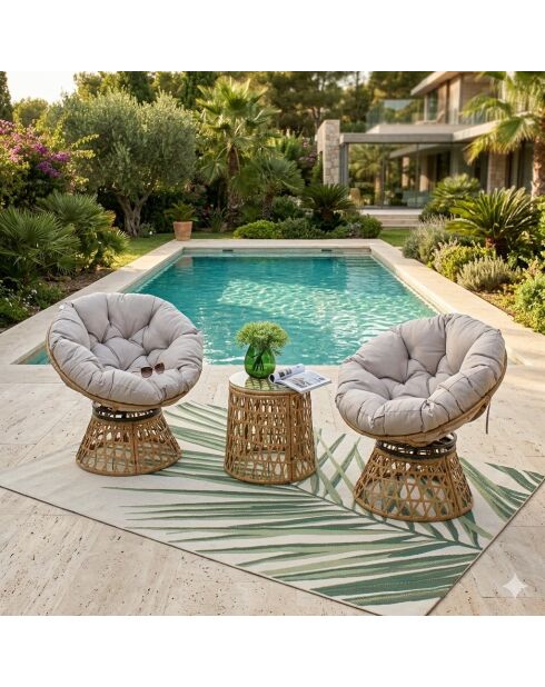 Salon de jardin 2 fauteuils et 1 table Vilnius marron - 3 pièces