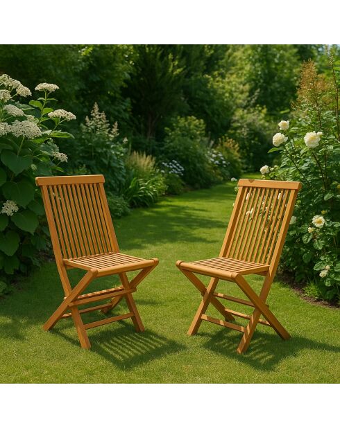 Set aus 4 zusammenklappbaren Gartenstühlen aus massivem Teakholz, braun geölt, Toral - 59x46x90 cm