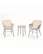 Salon de jardin 2 fauteuils et table basse effet rotin Ferrol naturel - 3 pièces