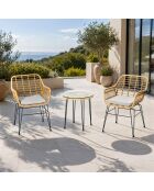 Salon de jardin 2 fauteuils et table basse effet rotin Ferrol naturel - 3 pièces