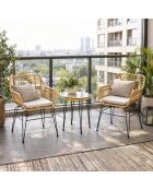 Salon de jardin 2 fauteuils et table basse effet rotin Ferrol naturel - 3 pièces