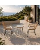 Salon de jardin 2 fauteuils et table basse effet rotin Ferrol naturel - 3 pièces