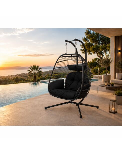 Fauteuil suspendu 2 places Pisae noir - 130x97x196 cm
