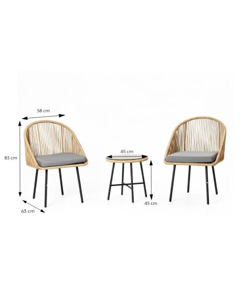 Salon de jardin 2 fauteuils et table basse effet rotin Moro naturel - 3 pièces