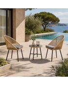 Salon de jardin 2 fauteuils et table basse effet rotin Moro naturel - 3 pièces