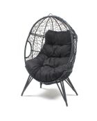 Fauteuil œuf sur pied en résine effet rotin Rimouski noir - 95x82x155 cm