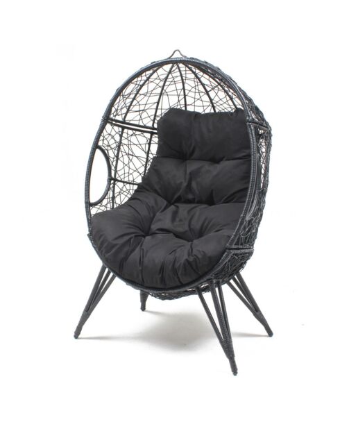 Fauteuil œuf sur pied en résine effet rotin Rimouski noir - 95x82x155 cm