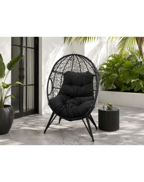 Fauteuil œuf sur pied en résine effet rotin Rimouski noir - 95x82x155 cm