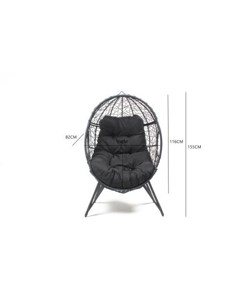 Fauteuil œuf sur pied en résine effet rotin Rimouski noir - 95x82x155 cm