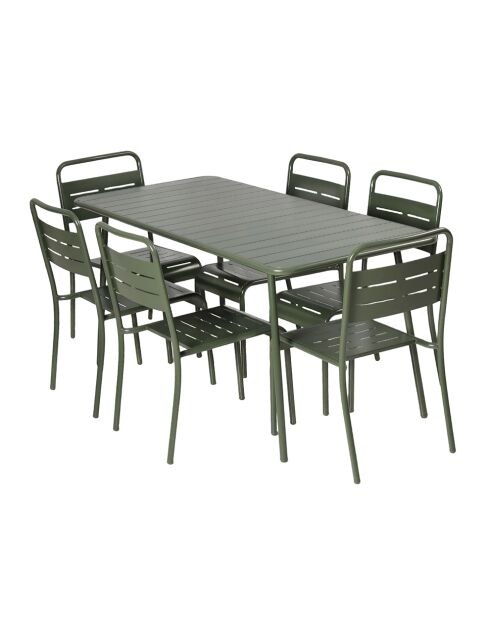 Ensemble table de jardin et 6 chaises Falcou vertes - 7 pièces