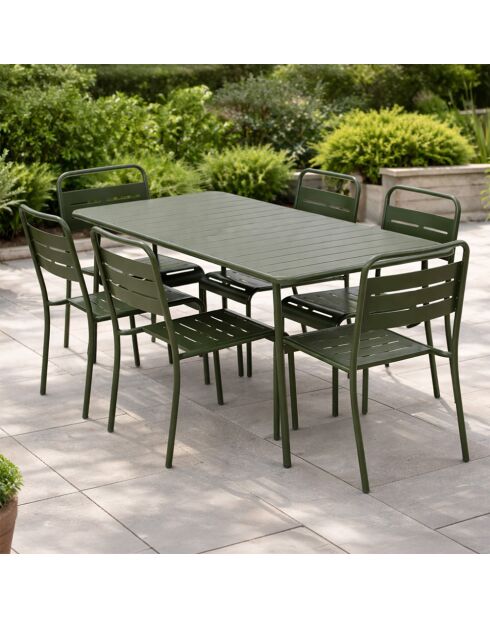 Ensemble table de jardin et 6 chaises Falcou vertes - 7 pièces