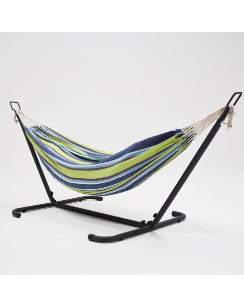 Stehende Hängematte mit blauem und grünem Polyestertuch Machico blau - 260x107x100 cm