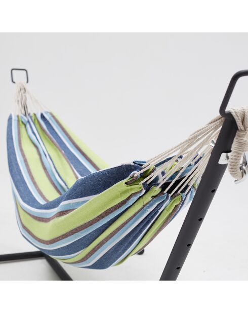 Stehende Hängematte mit blauem und grünem Polyestertuch Machico blau - 260x107x100 cm