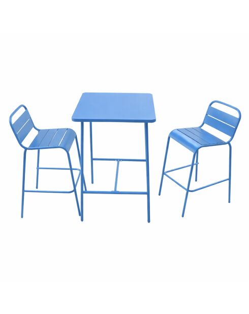Ensemble table de bar et 2 chaises hautes d'extérieur Falcou bleu - 3 pièces